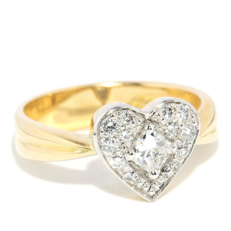 Vintage Circa 1980s Pave Diamond Heart Cluster Ring 18 Carat Gold