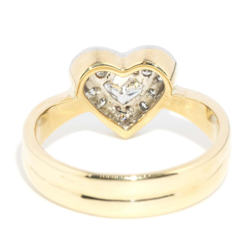 Vintage Circa 1980s Pave Diamond Heart Cluster Ring 18 Carat Gold