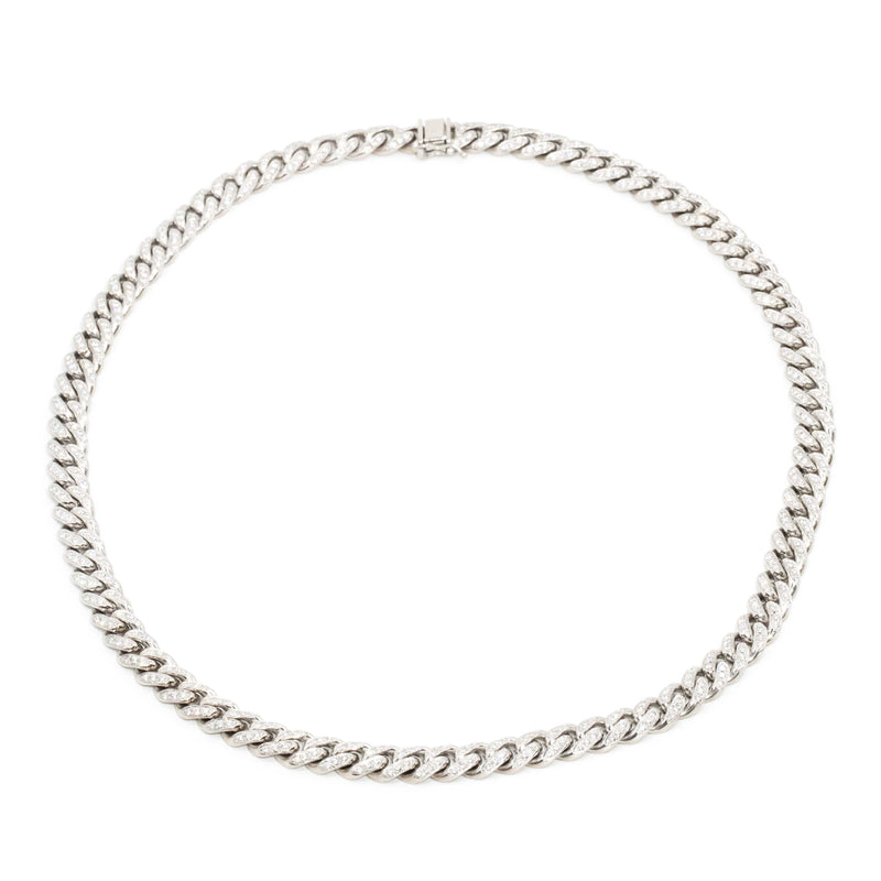 Contemporary Diamond Curb Link Cuban Chain 18 Carat White Gold