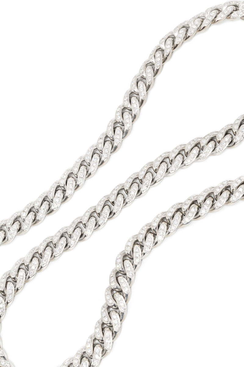 Contemporary Diamond Curb Link Cuban Chain 18 Carat White Gold
