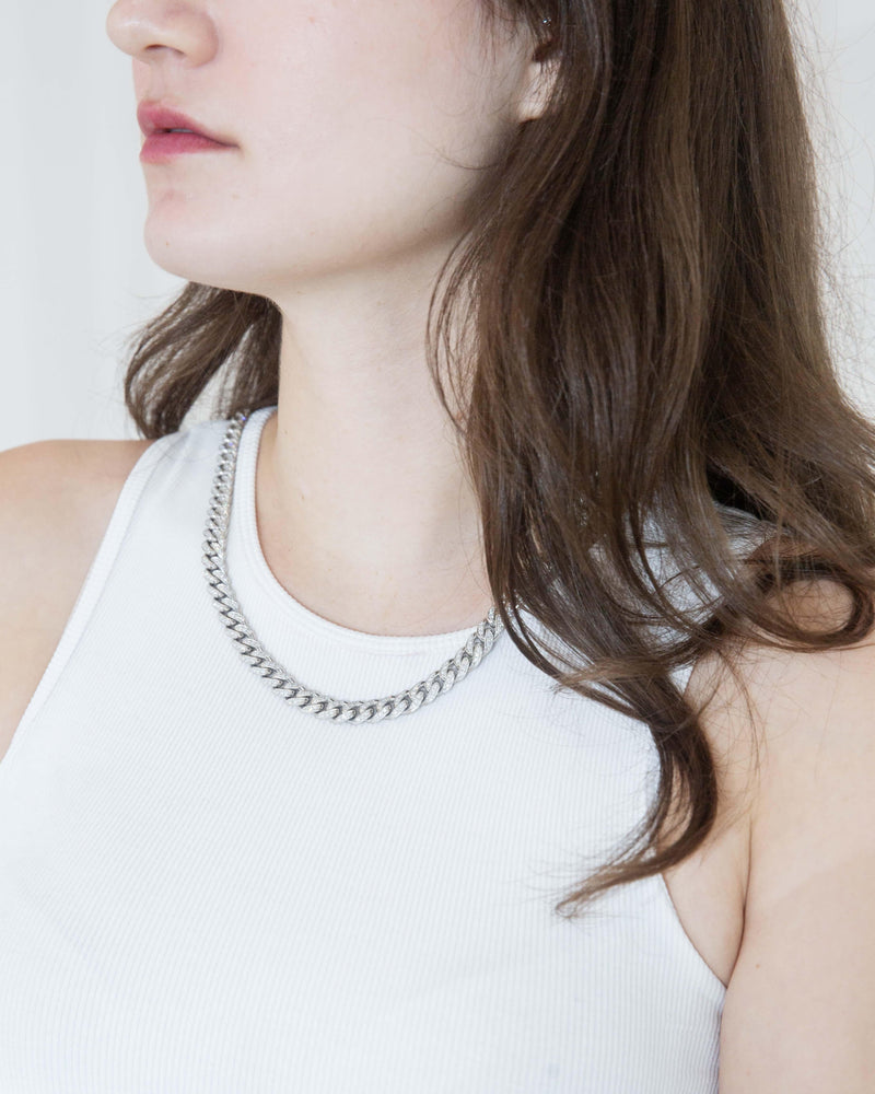 Contemporary Diamond Curb Link Cuban Chain 18 Carat White Gold