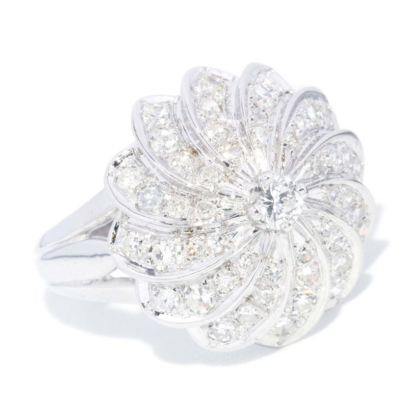 Vintage Circa 1970s Diamond Cluster Ring 18 Carat White Gold