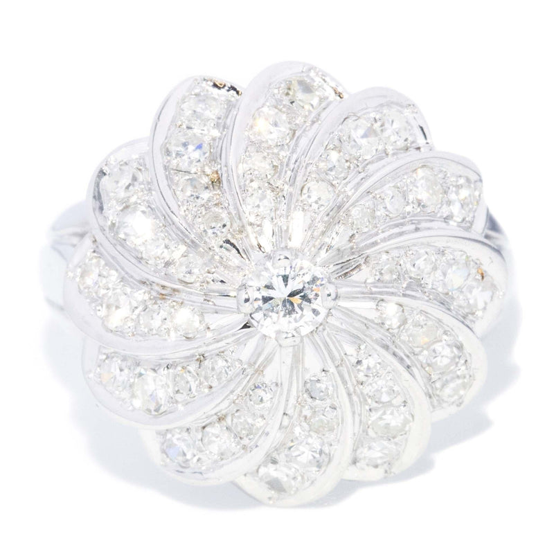 Vintage Circa 1970s Diamond Cluster Ring 18 Carat White Gold