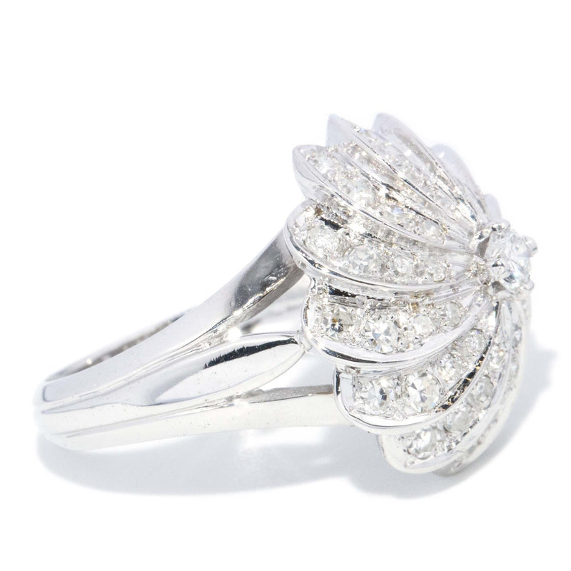 Vintage Circa 1970s Diamond Cluster Ring 18 Carat White Gold