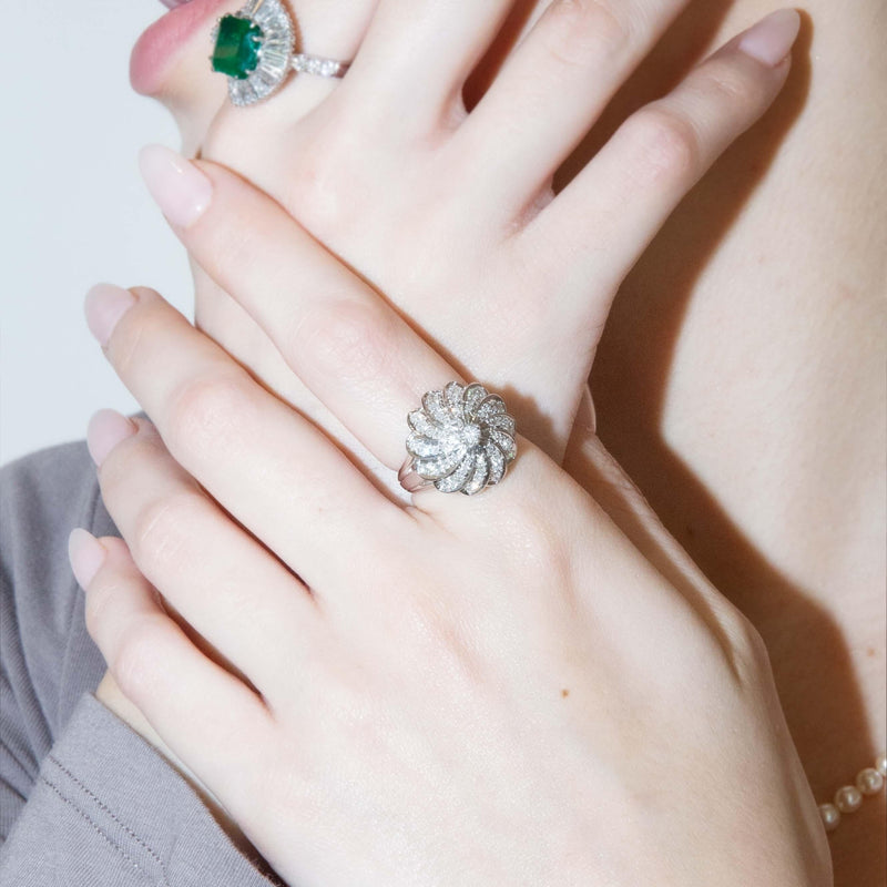 Vintage Circa 1970s Diamond Cluster Ring 18 Carat White Gold