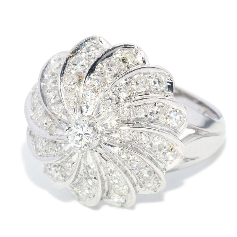 Vintage Circa 1970s Diamond Cluster Ring 18 Carat White Gold