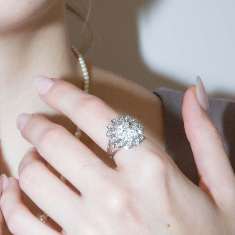 Vintage Circa 1970s Diamond Cluster Ring 18 Carat White Gold