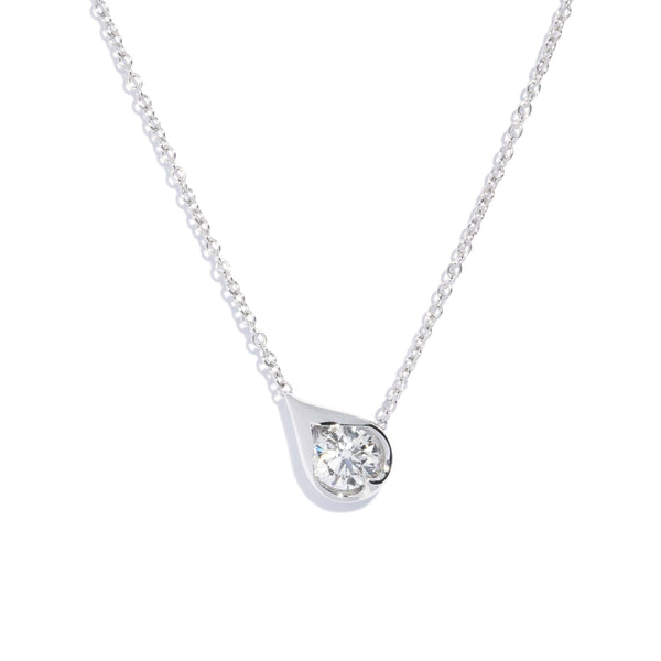 Contemporary Diamond Solitaire Teardrop Necklet 18 Carat White Gold