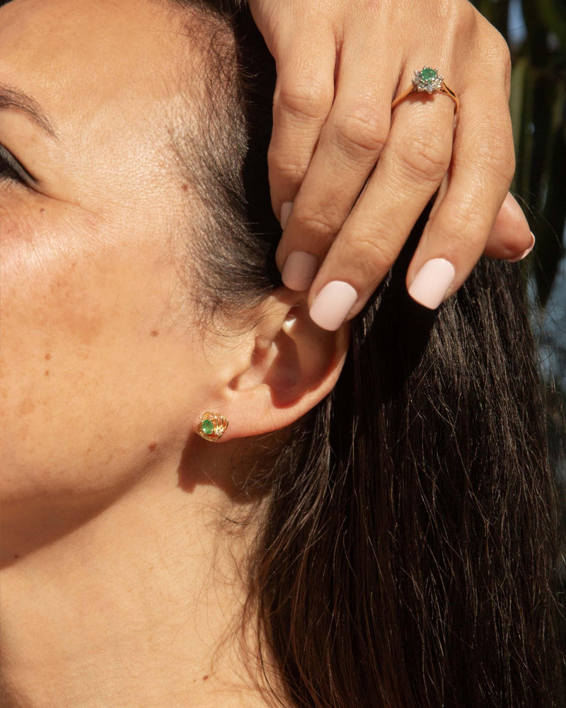 Vintage Circa 1980s Emerald & Diamond Studs 18 Carat Gold