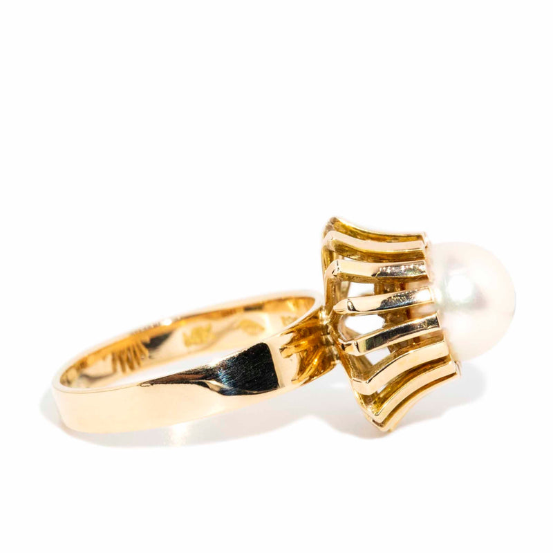 Amelie 1970s Pearl Solitaire Ring 14ct Gold Rings Imperial Jewellery 