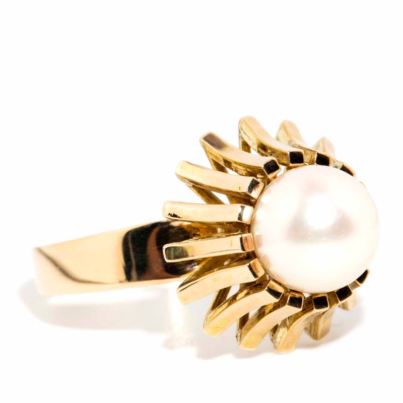 Amelie 1970s Pearl Solitaire Ring 14ct Gold Rings Imperial Jewellery 