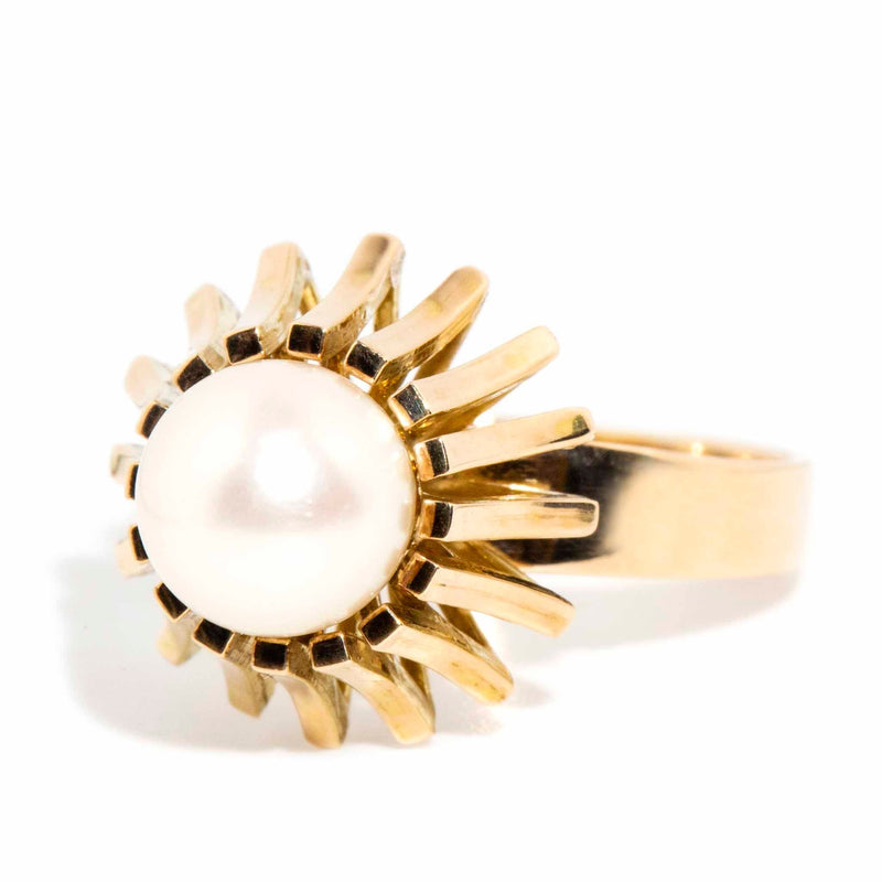 Amelie 1970s Pearl Solitaire Ring 14ct Gold Rings Imperial Jewellery 