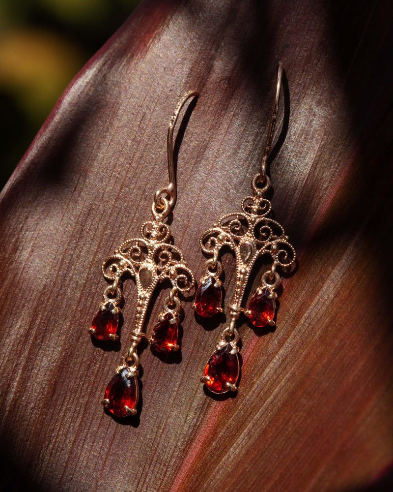 Antique Edwardian Garnet Chandelier Earrings 9 Carat Rose Gold