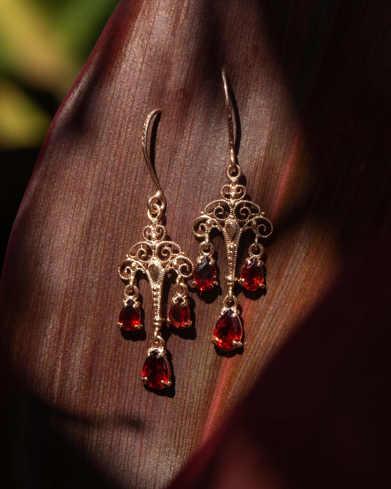 Antique Edwardian Garnet Chandelier Earrings 9 Carat Rose Gold