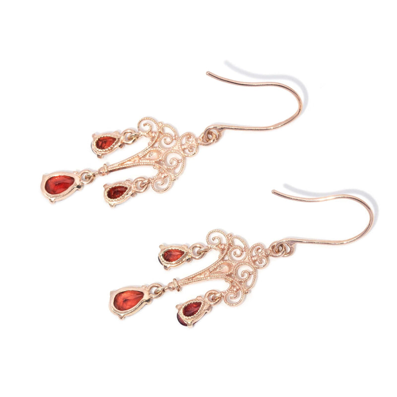 Antique Edwardian Garnet Chandelier Earrings 9 Carat Rose Gold