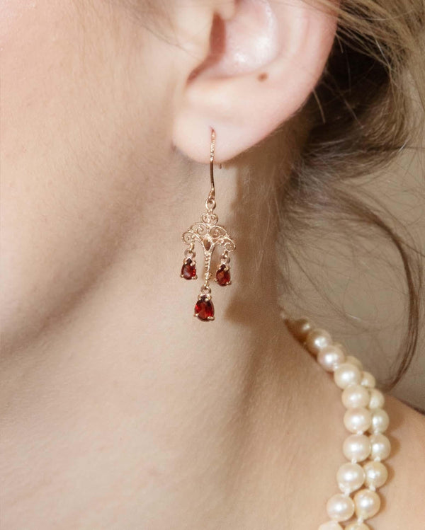Antique Edwardian Garnet Chandelier Earrings 9 Carat Rose Gold