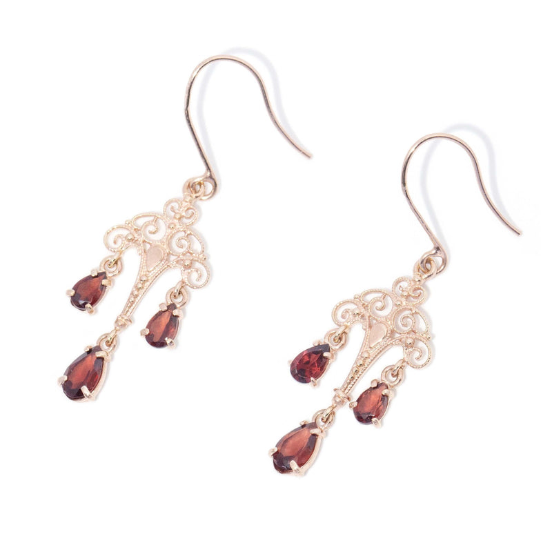 Antique Edwardian Garnet Chandelier Earrings 9 Carat Rose Gold