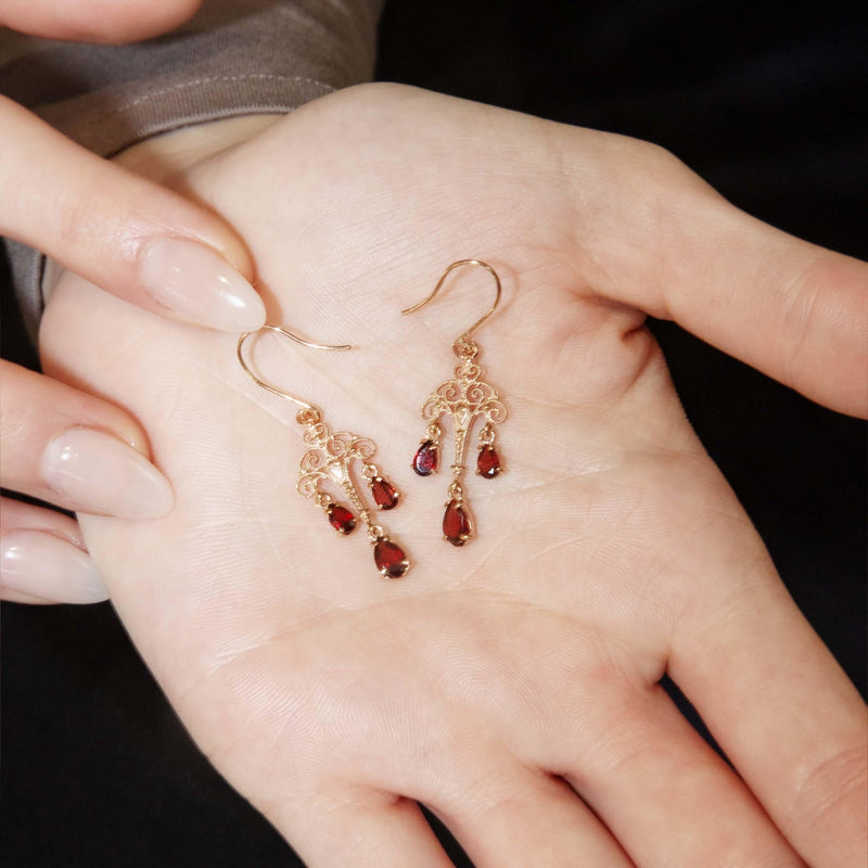 Antique Edwardian Garnet Chandelier Earrings 9 Carat Rose Gold