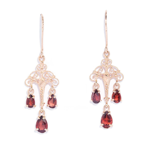 Antique Edwardian Garnet Chandelier Earrings 9 Carat Rose Gold