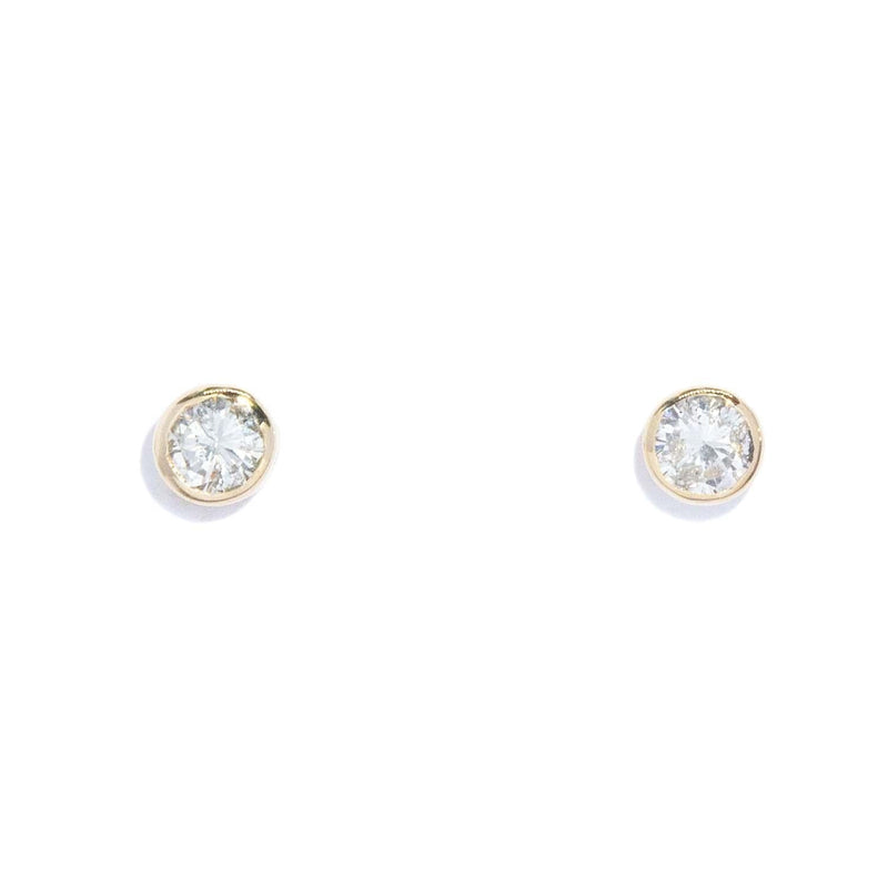 Contemporary 2000s Diamond Solitaire Studs 14 Carat Gold