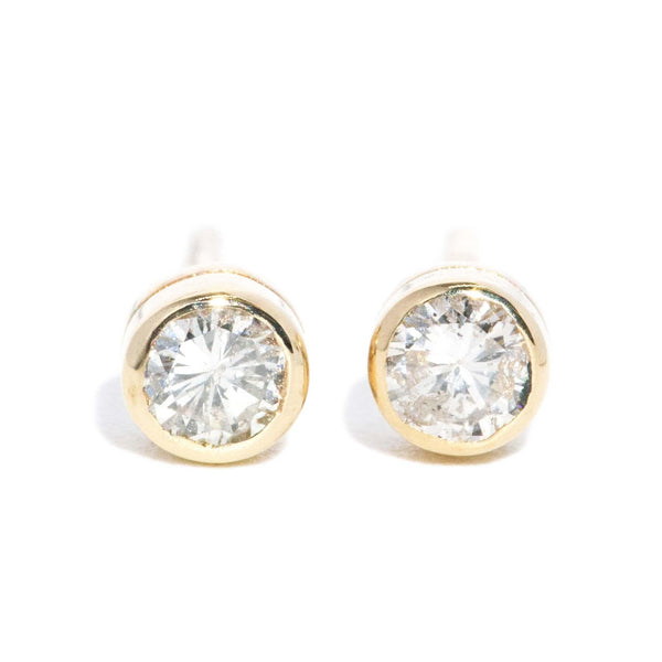 Contemporary 2000s Diamond Solitaire Studs 14 Carat Gold