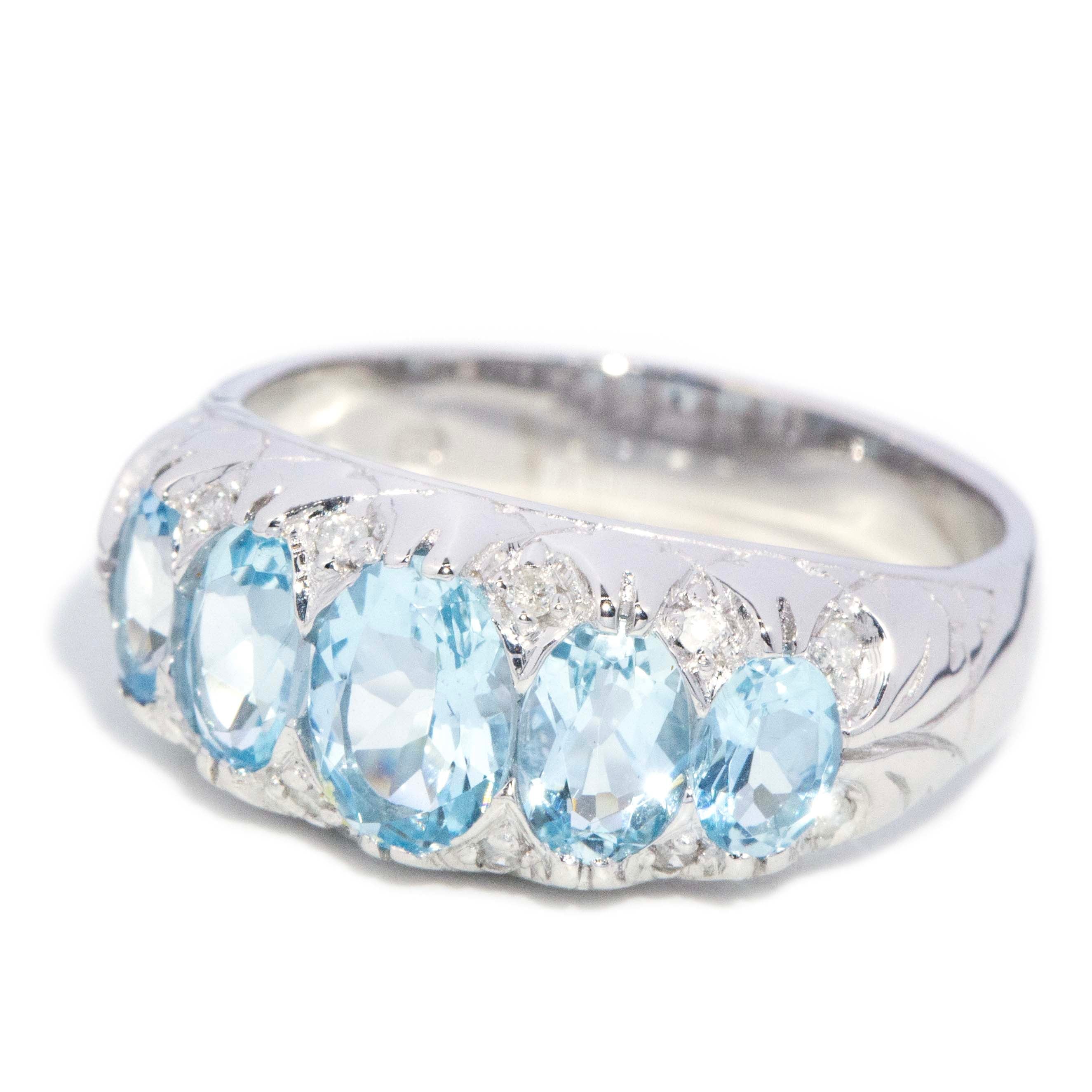 Amirah Aquamarine Diamond Ring 9ct White Gold Rings Imperial Jewellery 