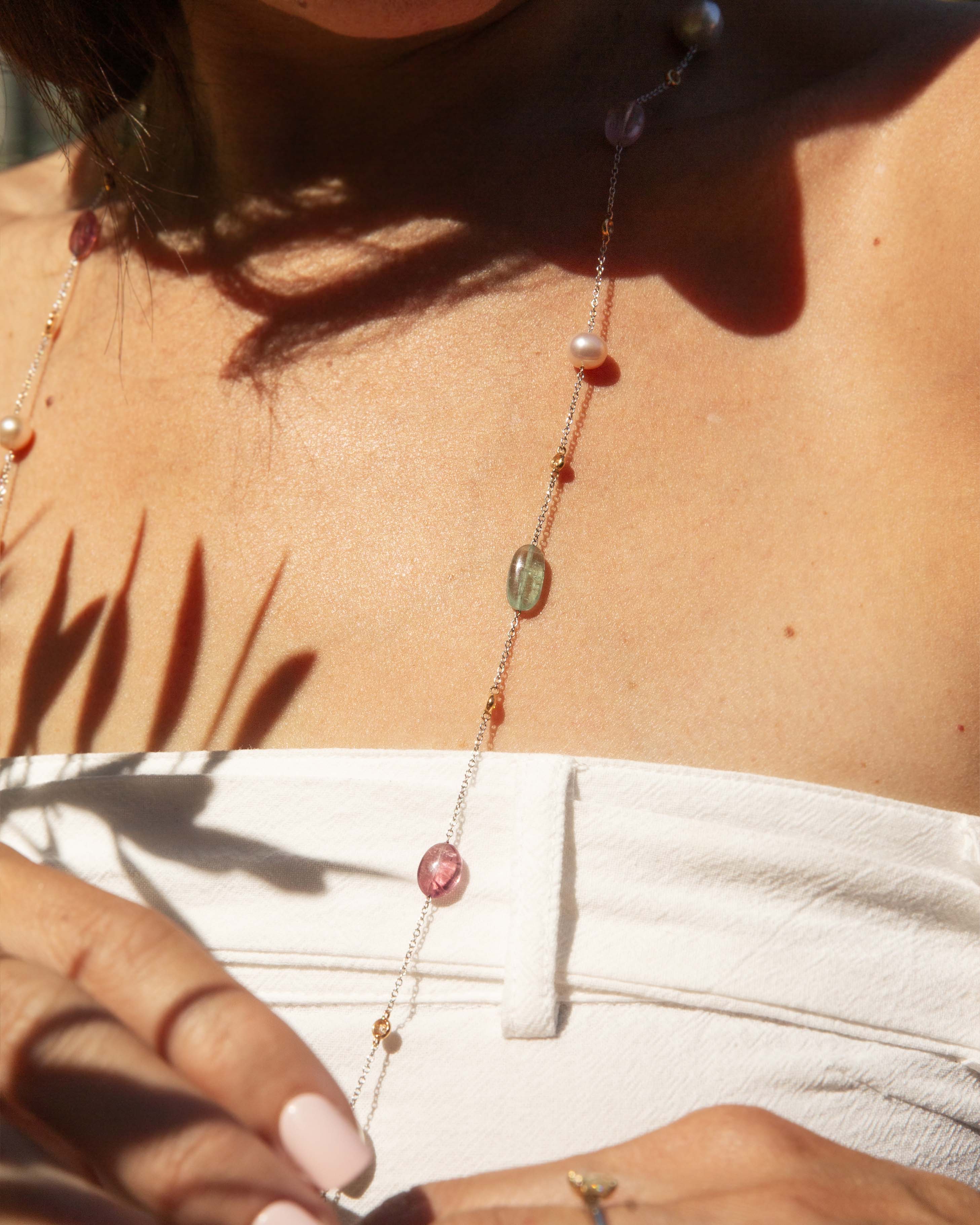 Amitola Pearl & Multi Gemstone Necklace 18ct Two Tone Gold Pendants/Necklaces Imperial Jewellery 