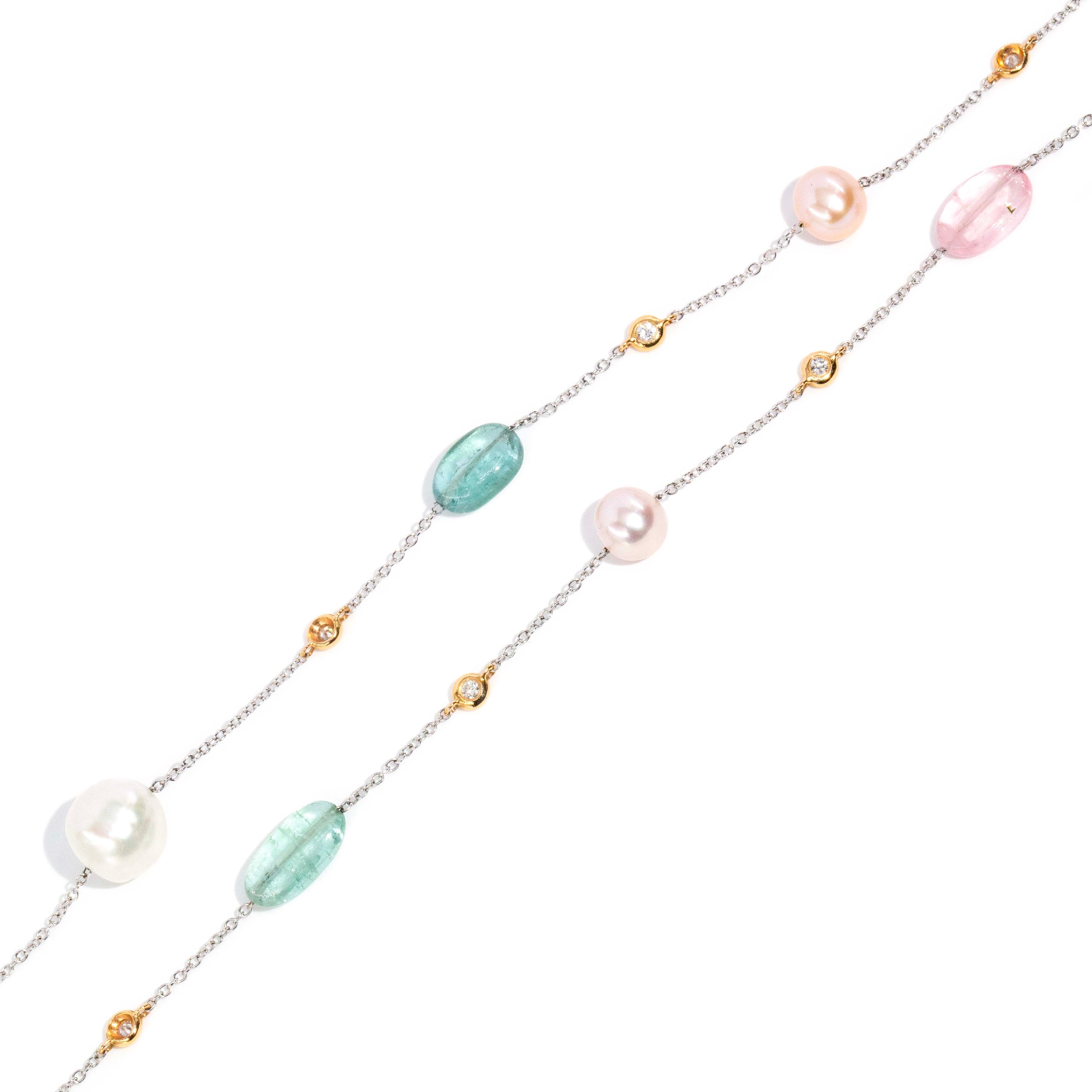Amitola Pearl & Multi Gemstone Necklace 18ct Two Tone Gold Pendants/Necklaces Imperial Jewellery 