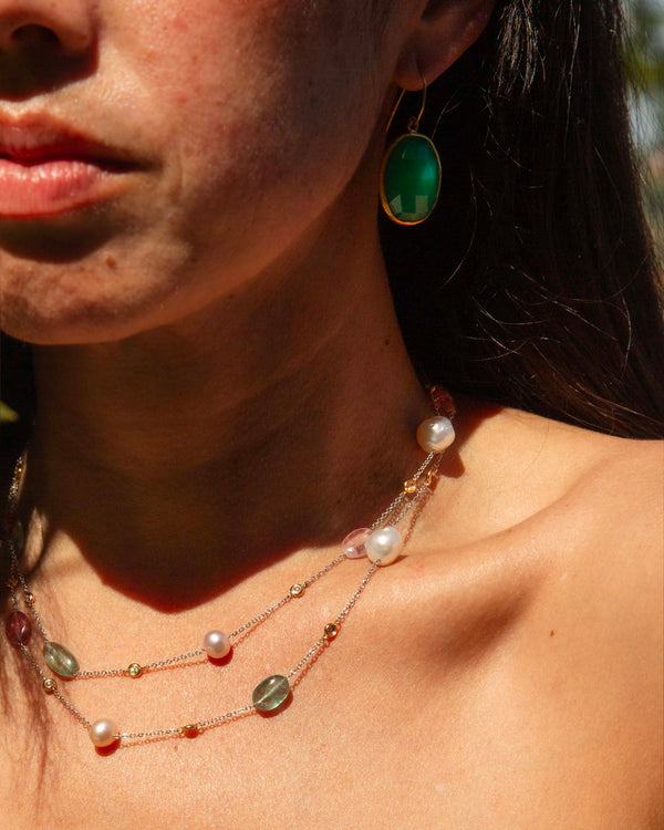 Amitola Pearl & Multi Gemstone Necklace 18ct Two Tone Gold Pendants/Necklaces Imperial Jewellery 