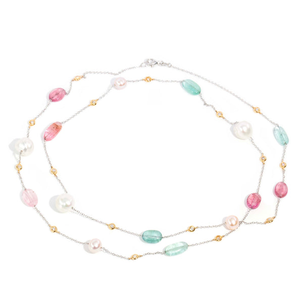 Amitola Pearl & Multi Gemstone Necklace 18ct Two Tone Gold Pendants/Necklaces Imperial Jewellery 