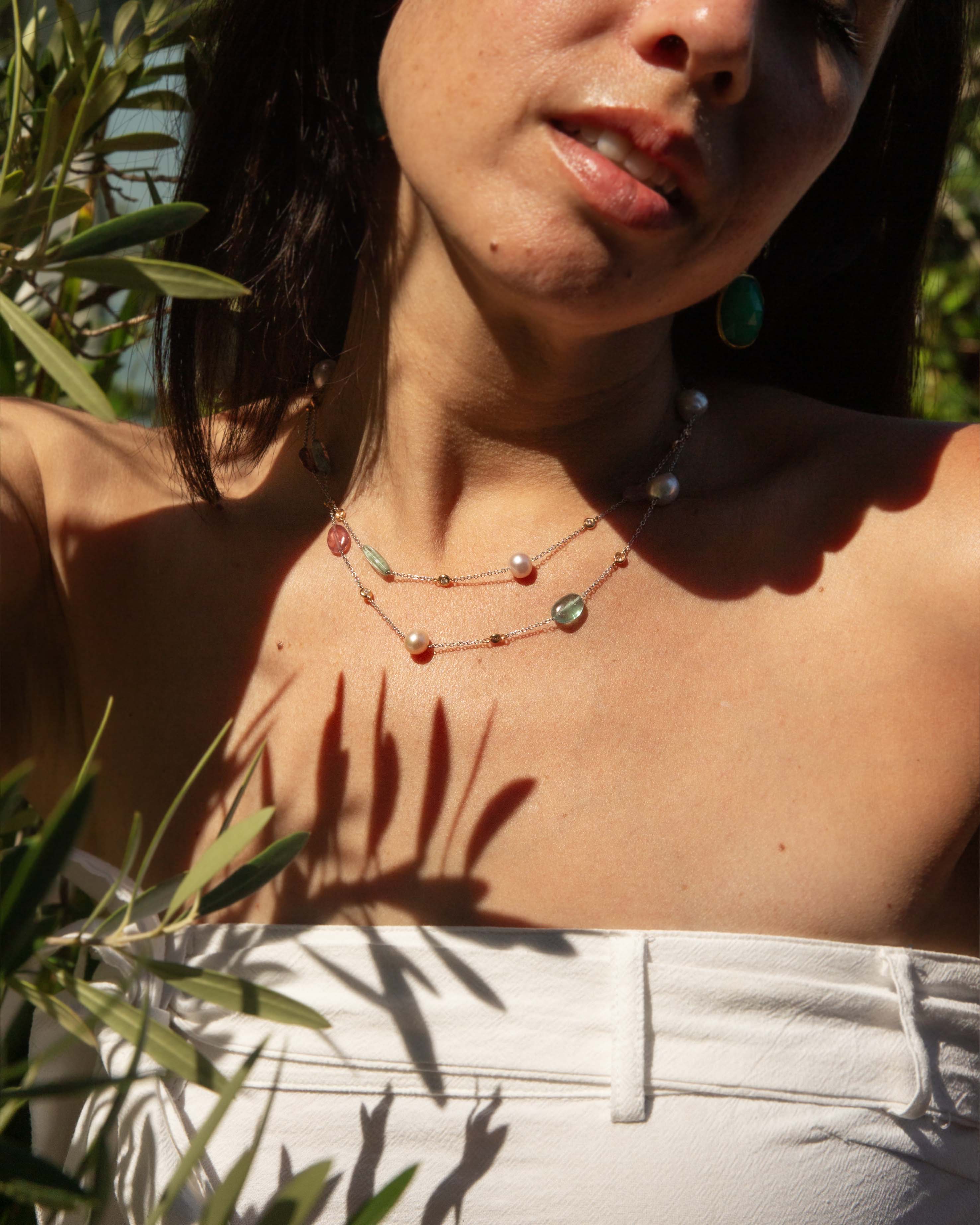 Amitola Pearl & Multi Gemstone Necklace 18ct Two Tone Gold Pendants/Necklaces Imperial Jewellery 
