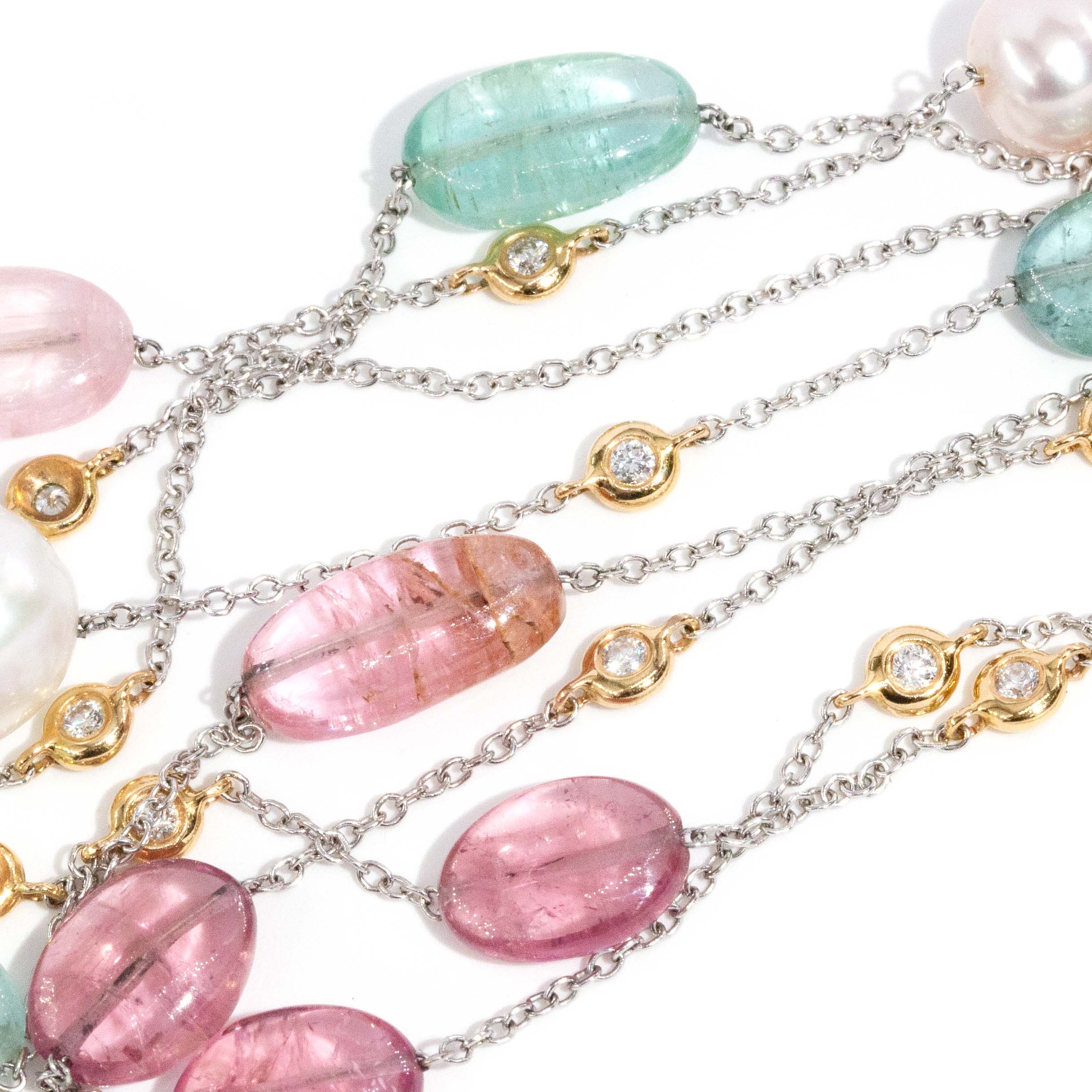 Amitola Pearl & Multi Gemstone Necklace 18ct Two Tone Gold Pendants/Necklaces Imperial Jewellery 