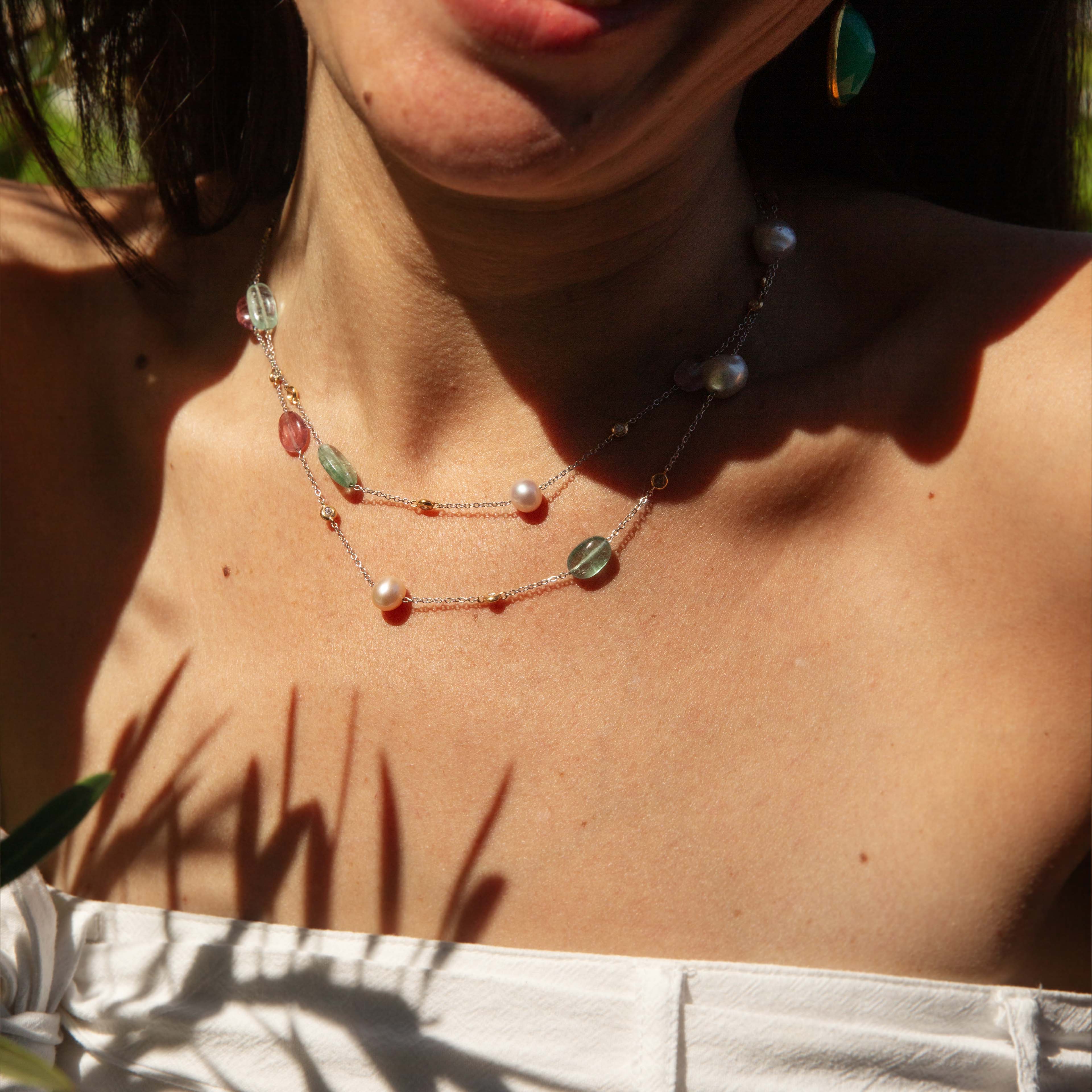 Amitola Pearl & Multi Gemstone Necklace 18ct Two Tone Gold Pendants/Necklaces Imperial Jewellery 