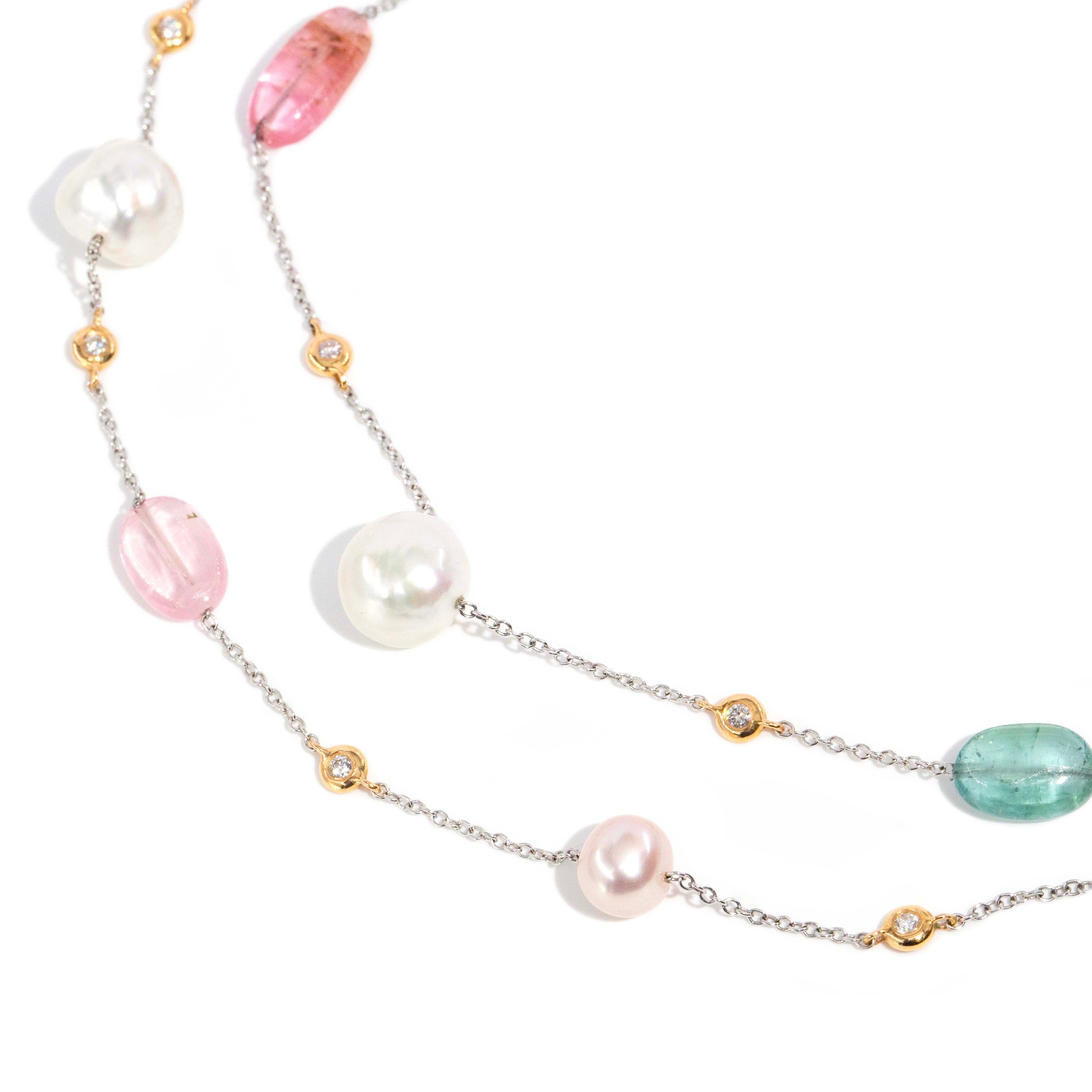 Amitola Pearl & Multi Gemstone Necklace 18ct Two Tone Gold Pendants/Necklaces Imperial Jewellery 