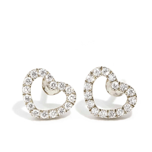 Amor Brilliant Cut Diamond Open Heart Studs 9K White Gold