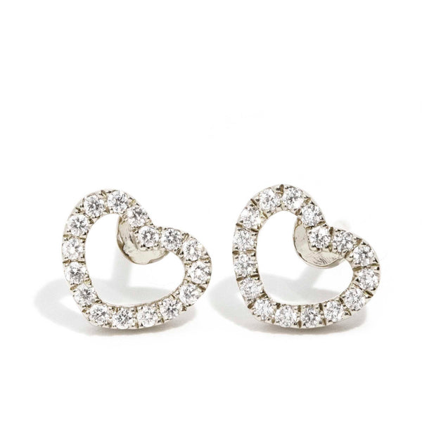 Amor Love Heart Diamond Stud Earrings 9ct White Gold Earrings Imperial Jewellery 