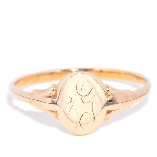 Amos Oval Monogram Flared Signet Ring 9K Yellow Gold