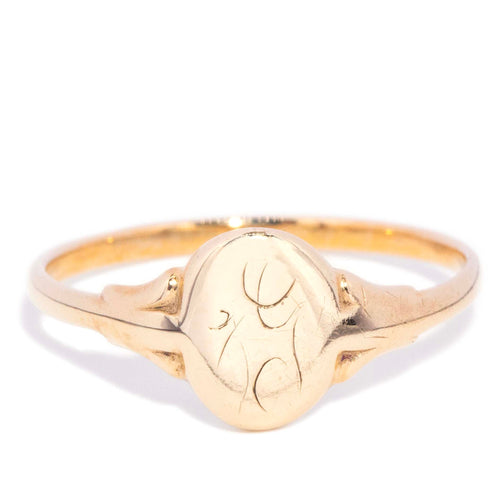 Amos Oval Monogram Flared Signet Ring 9K Yellow Gold
