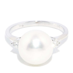 Contemporary Pearl & Diamond Ring 18 Carat White Gold