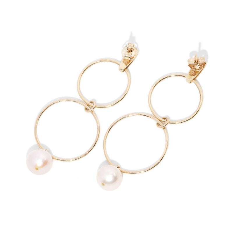 Amrita Pearl Double Hoop Drop Earrings 9ct Gold