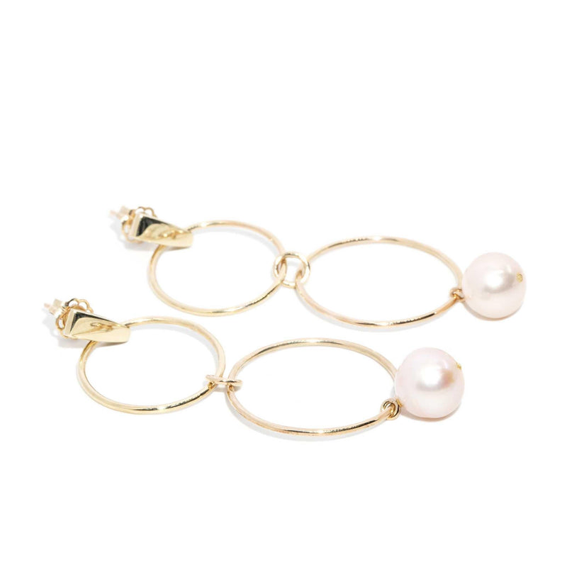 Amrita Pearl Double Hoop Drop Earrings 9ct Gold