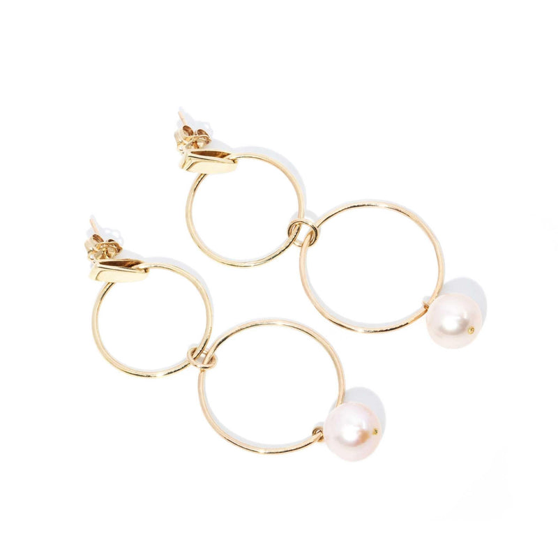 Amrita Pearl Double Hoop Drop Earrings 9ct Gold