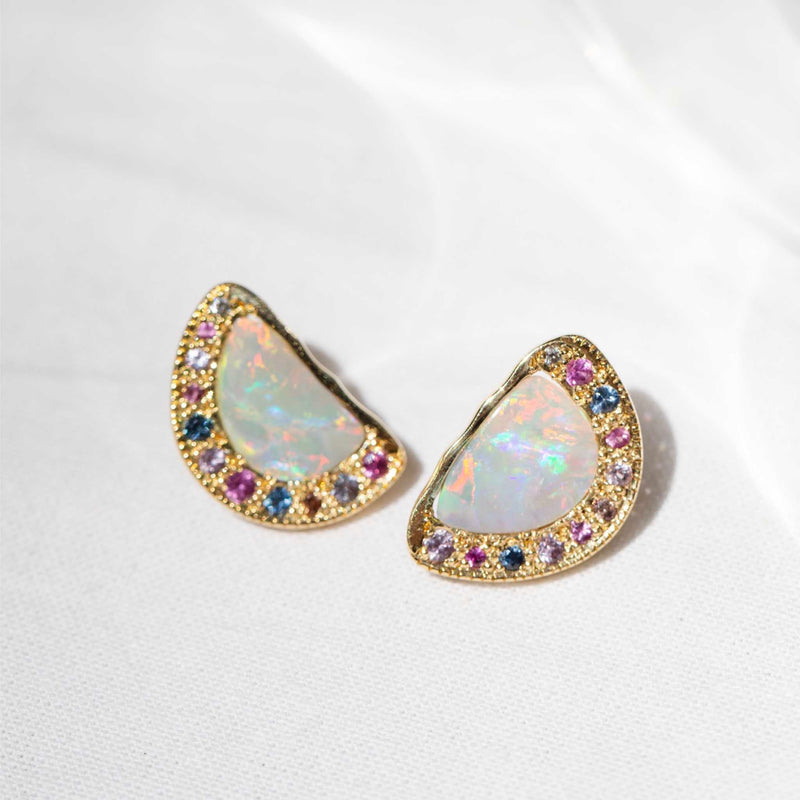 Amunet Opal Pearl Diamond & Sapphire Earrings 18ct Gold Earrings Imperial Jewellery 