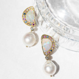 Amunet Opal Pearl Diamond & Sapphire Earrings 18ct Gold Earrings Imperial Jewellery 