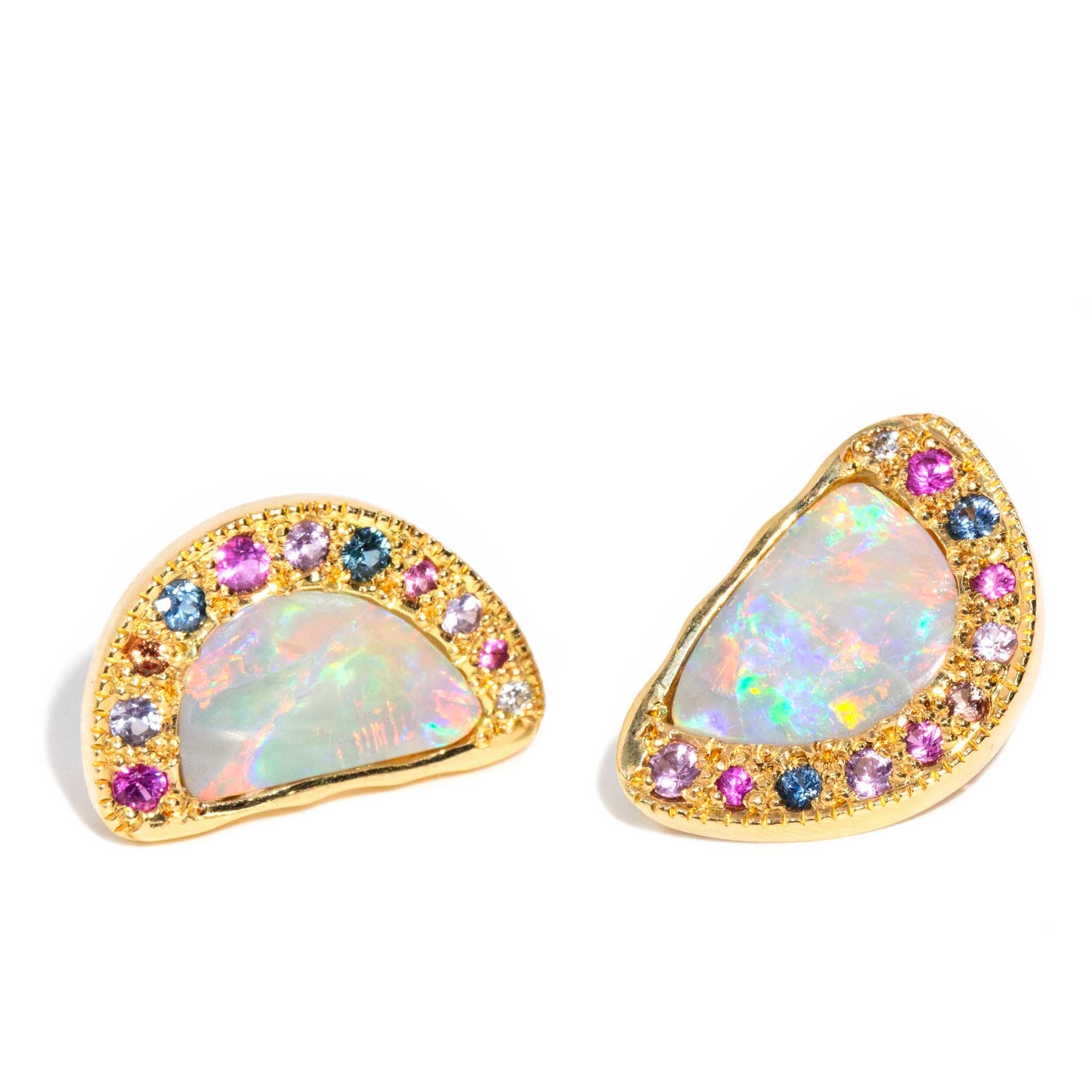Amunet Opal Pearl Diamond & Sapphire Earrings 18ct Gold Earrings Imperial Jewellery 