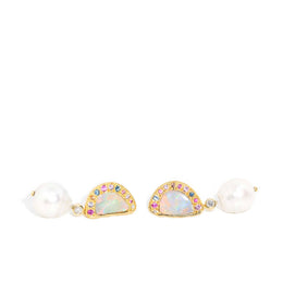 Amunet Opal Pearl Diamond & Sapphire Earrings 18ct Gold Earrings Imperial Jewellery 