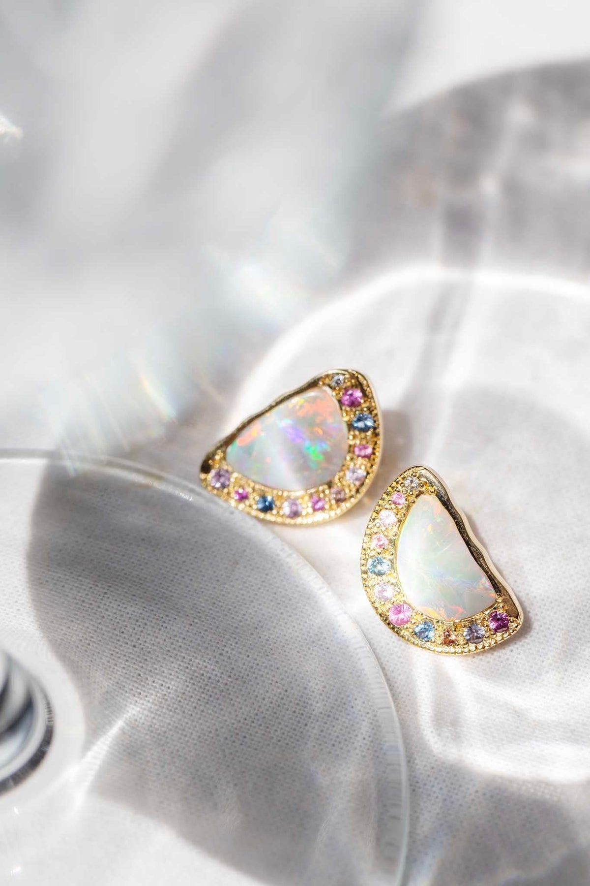 Reinvented Vintage Opal Pearl Diamond Sapphire Earrings 18ct Gold Imperial Jewellery