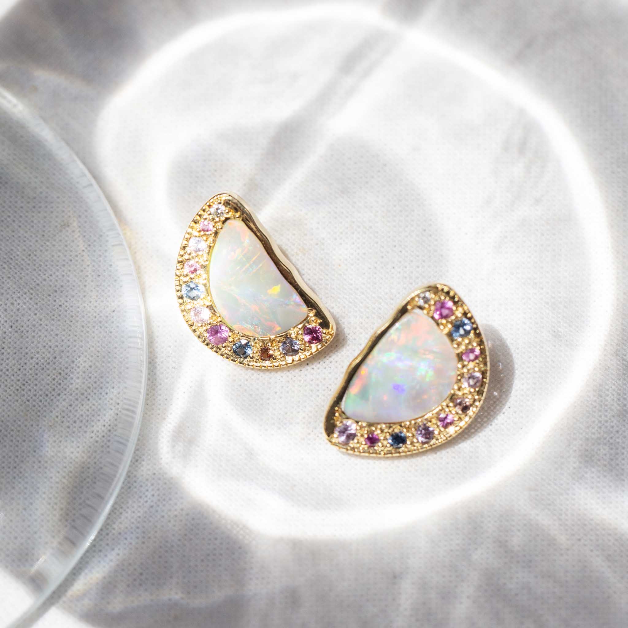 Amunet Opal Pearl Diamond & Sapphire Earrings 18ct Gold Earrings Imperial Jewellery 