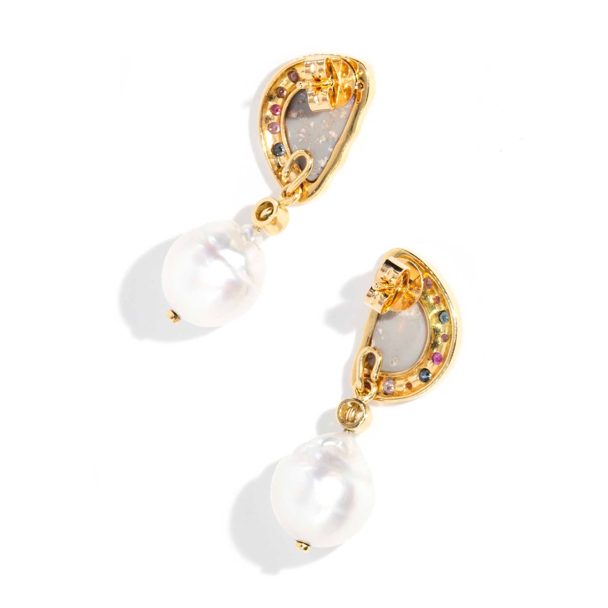 Amunet Opal Pearl Diamond & Sapphire Earrings 18ct Gold Earrings Imperial Jewellery 