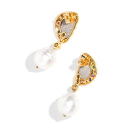 Amunet Opal Pearl Diamond & Sapphire Earrings 18ct Gold Earrings Imperial Jewellery 
